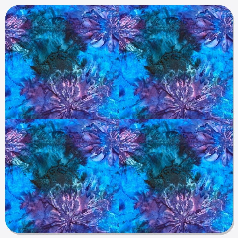 Turquoise Royal Purple Tie Dye Batik Zipper Pouch - fabric composite
