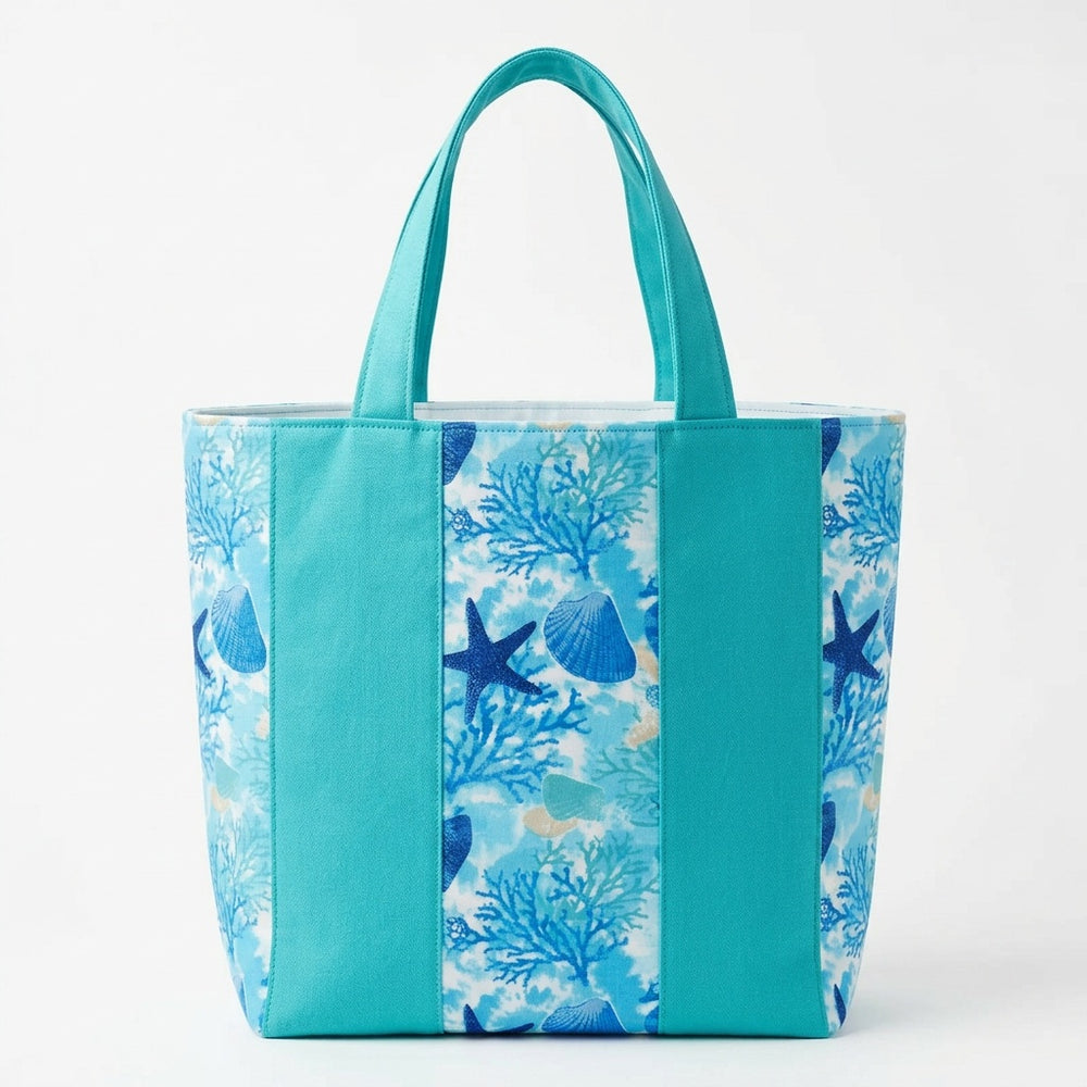Ocean Waves Turquoise Sea Life Handmade Cotton Shopper Bag - product photo