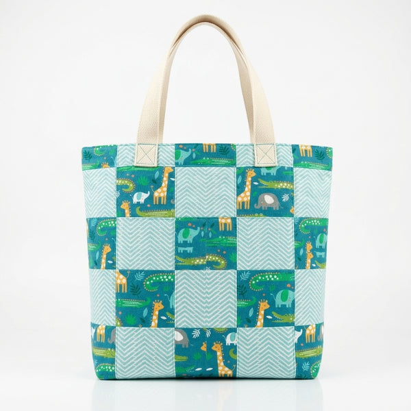 Blue Zoo Animals Herringbone Cotton Tote Bag - product photo