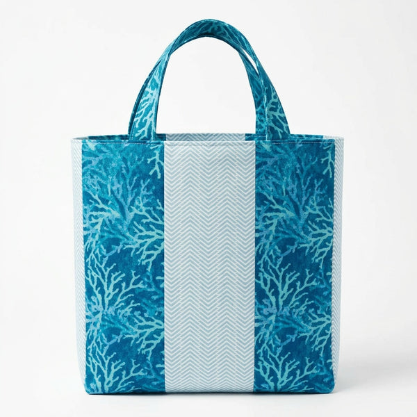 Blue Herringbone & Coral Novelty Cotton Shopper Bag - product photo