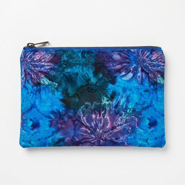 Turquoise Royal Purple Tie Dye Batik Zipper Pouch - product photo