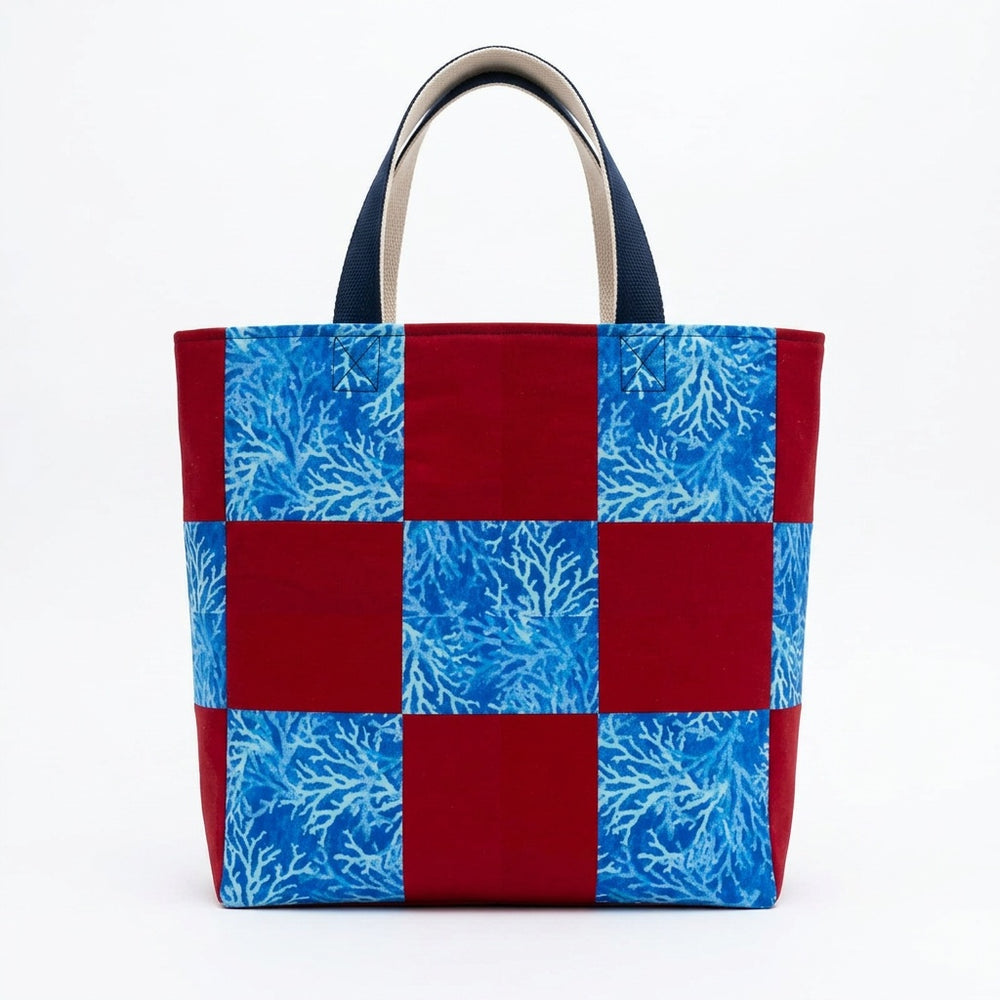 Red Flannel & Coral Blue Novelty Cotton Tote Bag - product photo