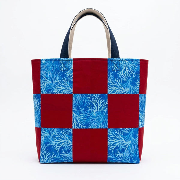 Red Flannel & Coral Blue Novelty Cotton Tote Bag - product photo