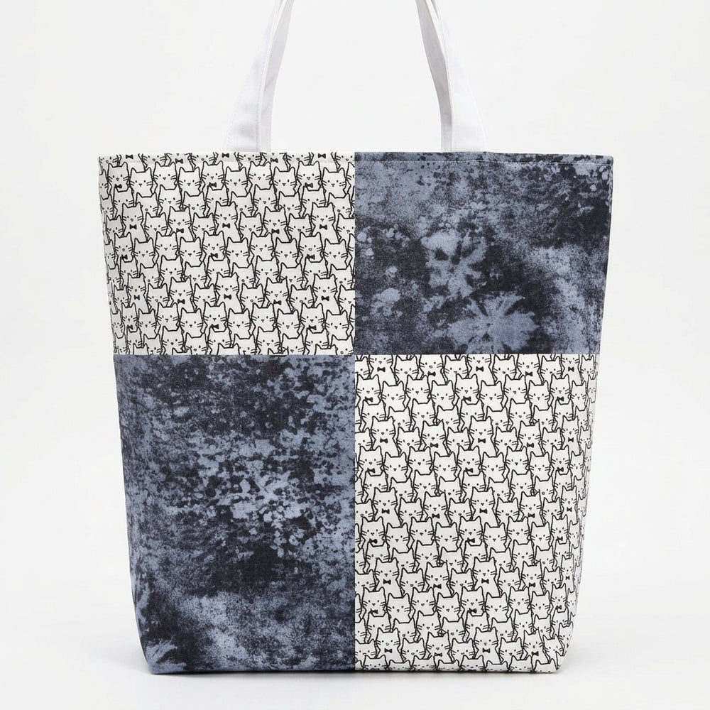 Gray & White Cat Clusters Handmade Cotton Shopper Bag - product photo