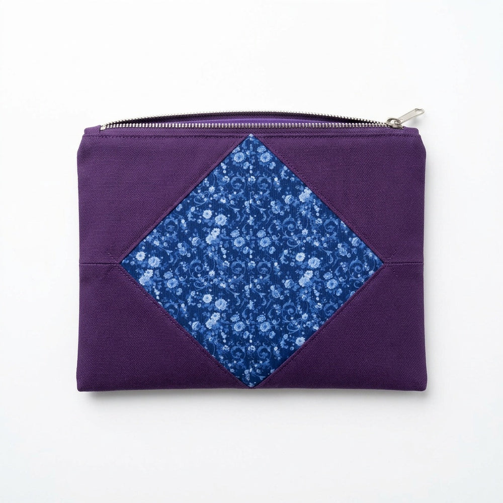 Blue Porcelain Rose Handmade Zipper Pouch with Pansy Accent - product photo