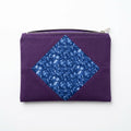 Blue Porcelain Rose Handmade Zipper Pouch with Pansy Accent - product photo