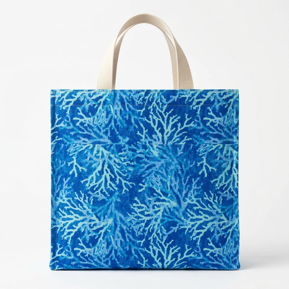 Coral Blue Novelty Cotton Tote Bag - Handmade Fabric Shoulder Bag - product photo