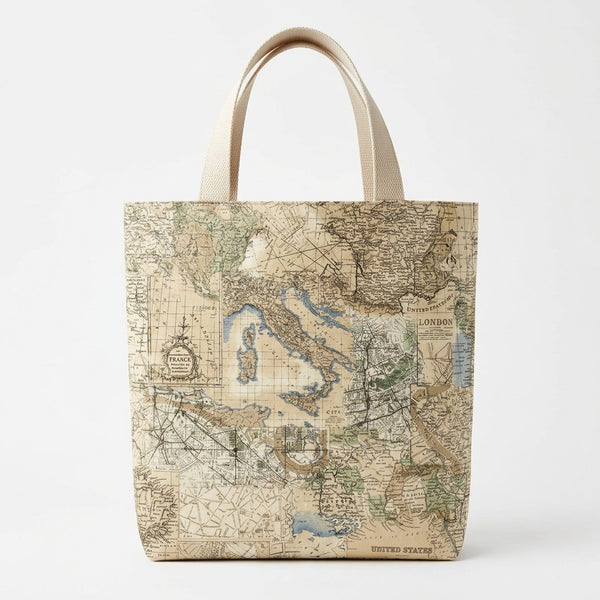 World Travel Map Cotton Tote Bag - Handmade Adventure-Inspired Carry-All - product photo