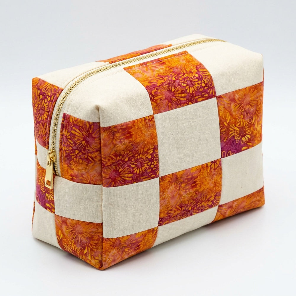 Pink Orange Tie Dye Batik Cosmetic Bag with Muslin Lining - product photo