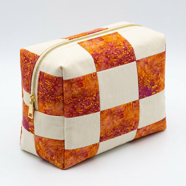 Pink Orange Tie Dye Batik Cosmetic Bag with Muslin Lining - product photo
