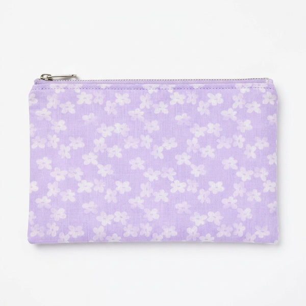Purple Tonal Flowers Zipper Pouch - Handmade Cotton Fabric Coin Purse - product photo