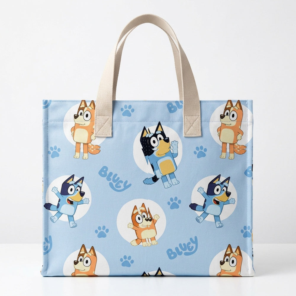 Bluey Circles Cotton Tote Bag - Handmade Fabric Market Bag - product photo