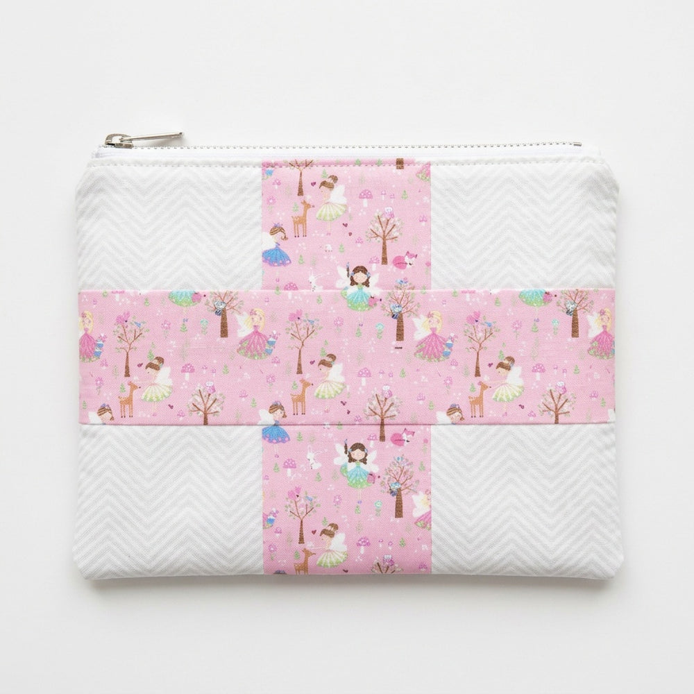 Pink Fairy Herringbone Handmade Fabric Zipper Pouch - product photo
