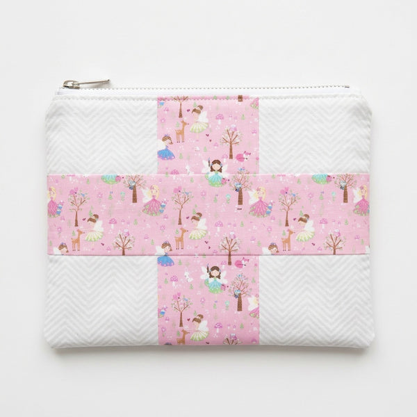 Pink Fairy Herringbone Handmade Fabric Zipper Pouch - product photo