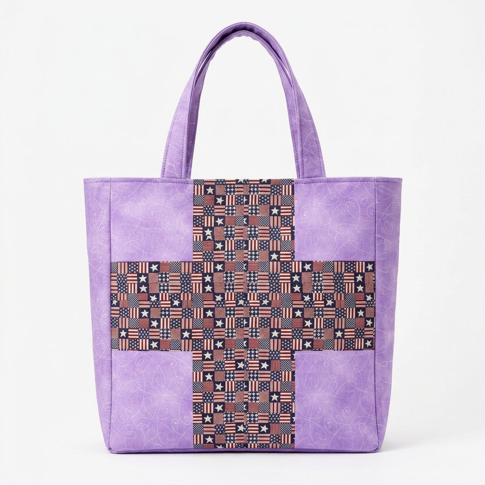 Purple Hearts & Stars Stripes Handmade Cotton Tote Bag - product photo