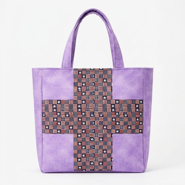 Purple Hearts & Stars Stripes Handmade Cotton Tote Bag - product photo