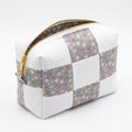 Handmade Pink Gray Floral Cosmetic Bag with Snow White Cotton - product photo
