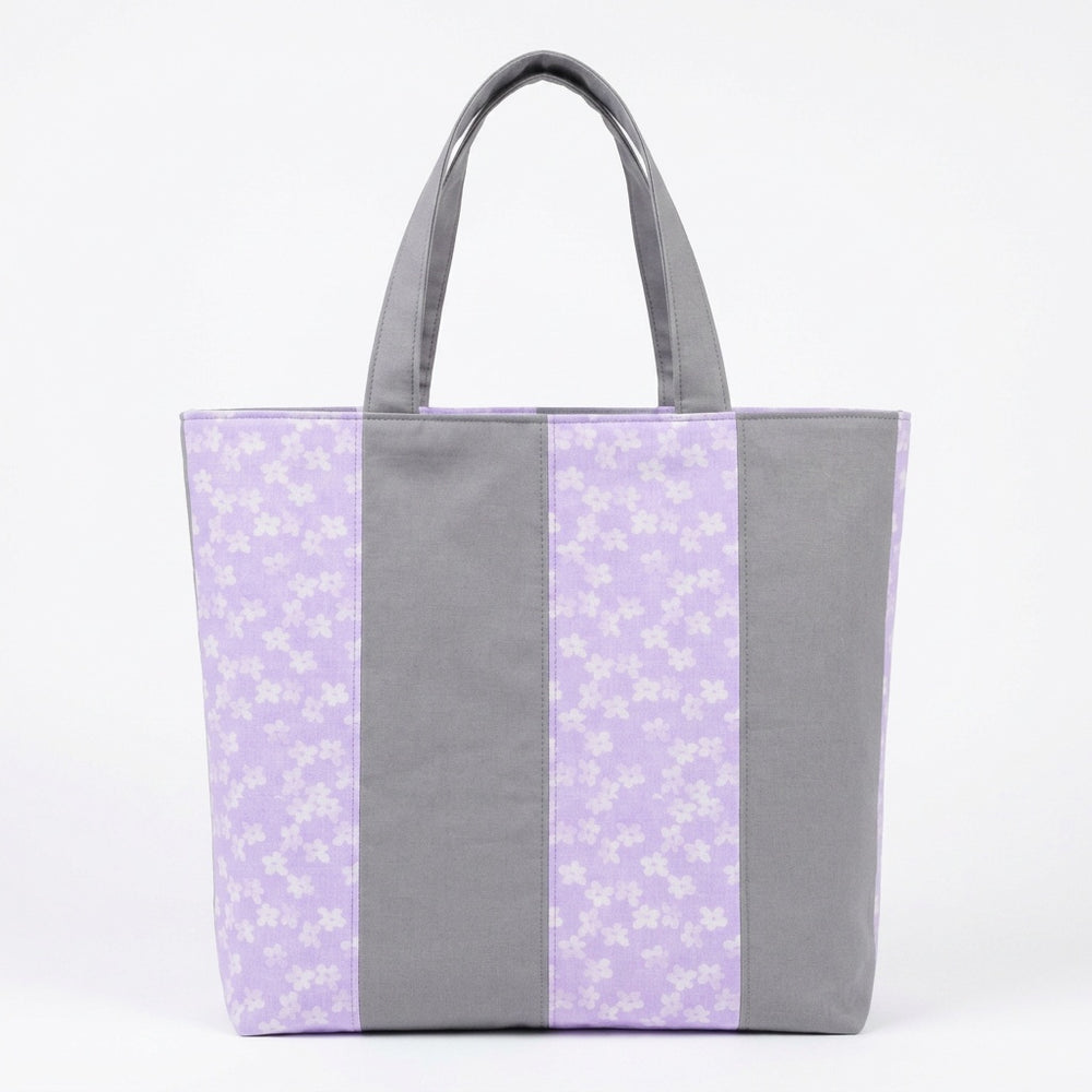 Purple Floral Smoke Gray Handmade Cotton Shopper Bag - product photo