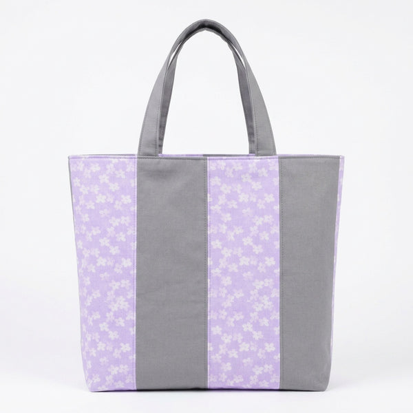Purple Floral Smoke Gray Handmade Cotton Shopper Bag - product photo