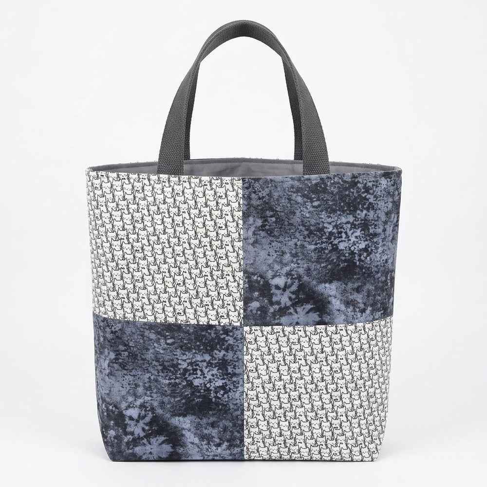 Meow White Cat Clusters Gray Texture Handmade Cotton Tote Bag - product photo