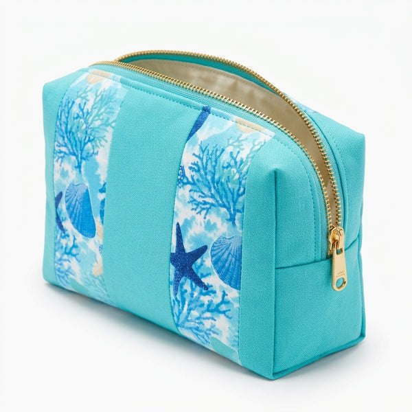 Ocean Waves Turquoise Sea Life Cosmetic Bag - product photo