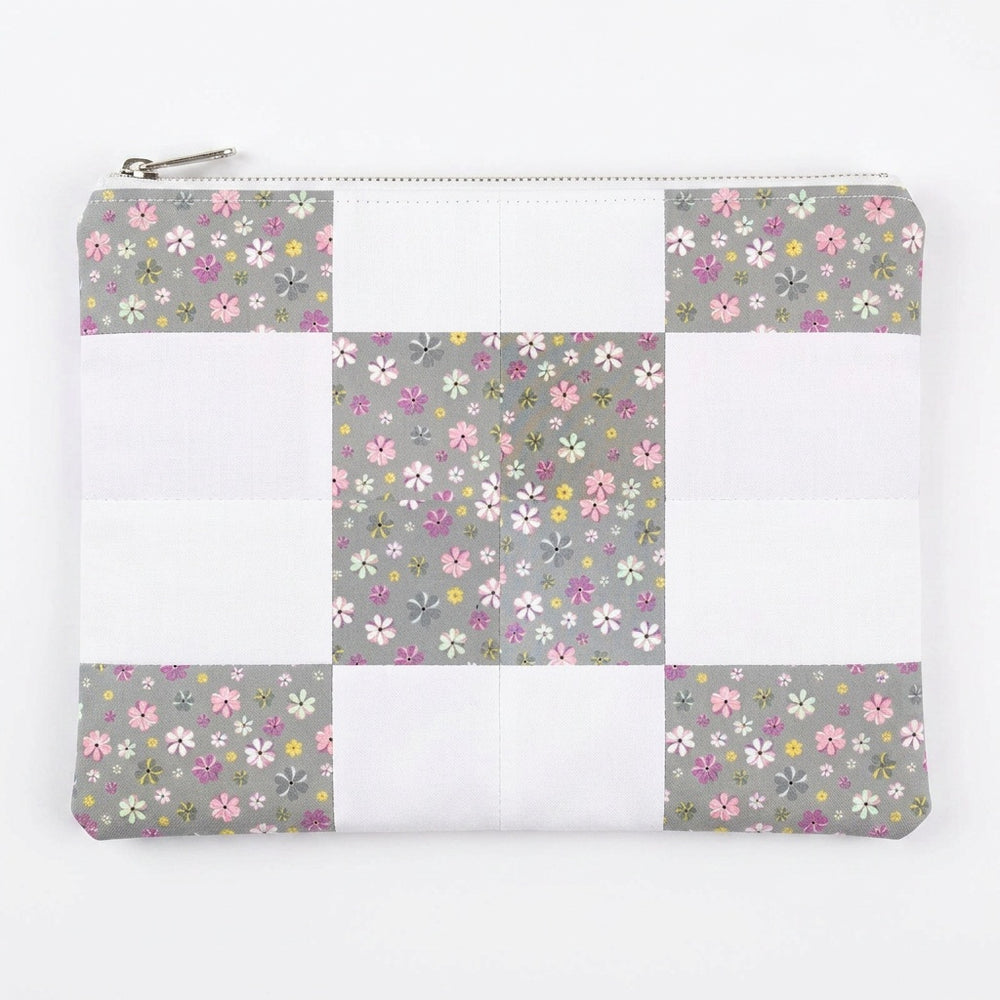 Pink & Gray Floral Snow Cotton Zipper Pouch - product photo