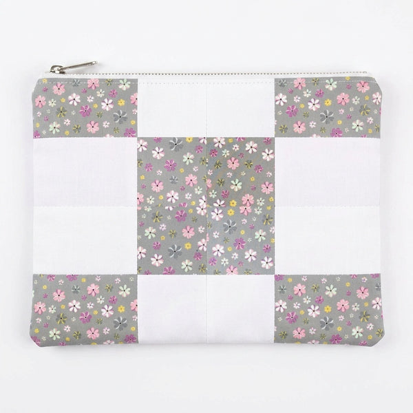 Pink & Gray Floral Snow Cotton Zipper Pouch - product photo