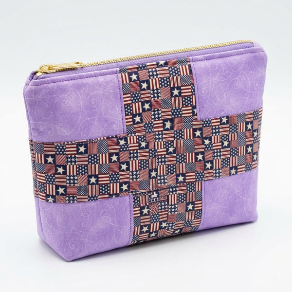 Purple Hearts & Stars Stripes Handmade Cosmetic Bag - product photo